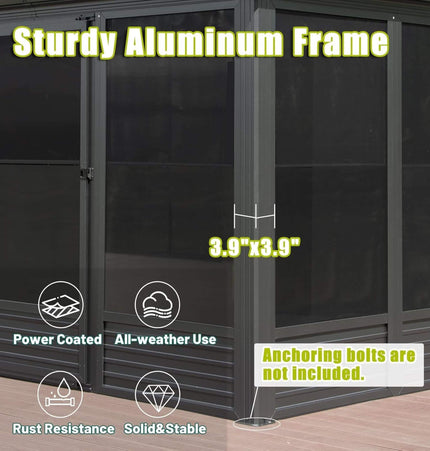[11X14FT] Alora Meridian Premium Four Season Outdoor Aluminum Hardtop Gazebo Sunroom With Galvanized Steel Roof, Sliding Doors And Movable PVC Screen Walls (SAK88776) - Sunrooms | Patioza