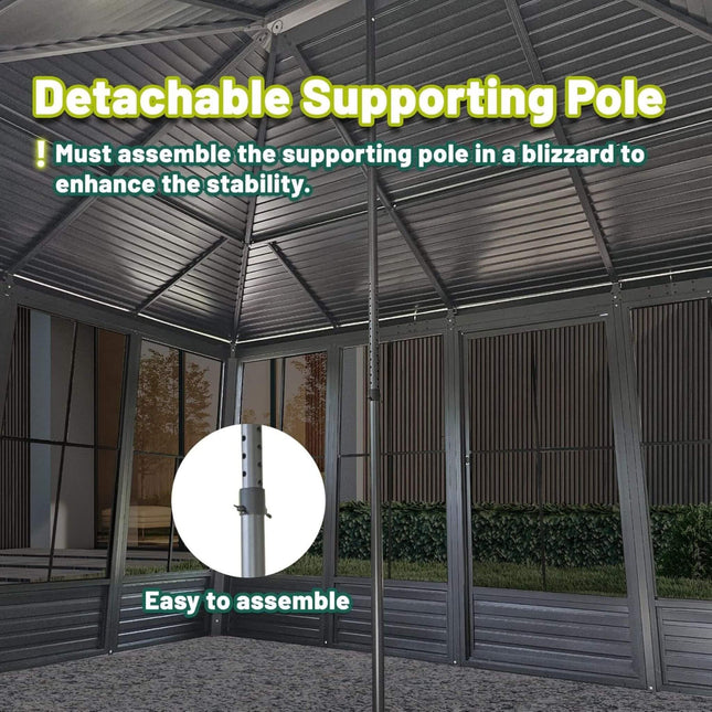 [11X14FT] Alora Meridian Premium Four Season Outdoor Aluminum Hardtop Gazebo Sunroom With Galvanized Steel Roof, Sliding Doors And Movable PVC Screen Walls (SAK88776) - Sunrooms | Patioza