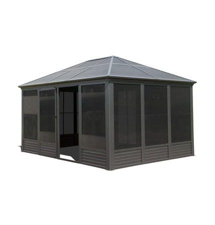 [11X14FT] Alora Meridian Premium Four Season Outdoor Aluminum Hardtop Gazebo Sunroom With Galvanized Steel Roof, Sliding Doors And Movable PVC Screen Walls (SAK88776) - Sunrooms | Patioza