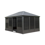[11X14FT] Alora Meridian Premium Four Season Outdoor Aluminum Hardtop Gazebo Sunroom With Galvanized Steel Roof, Sliding Doors And Movable PVC Screen Walls (SAK88776) - Sunrooms | Patioza