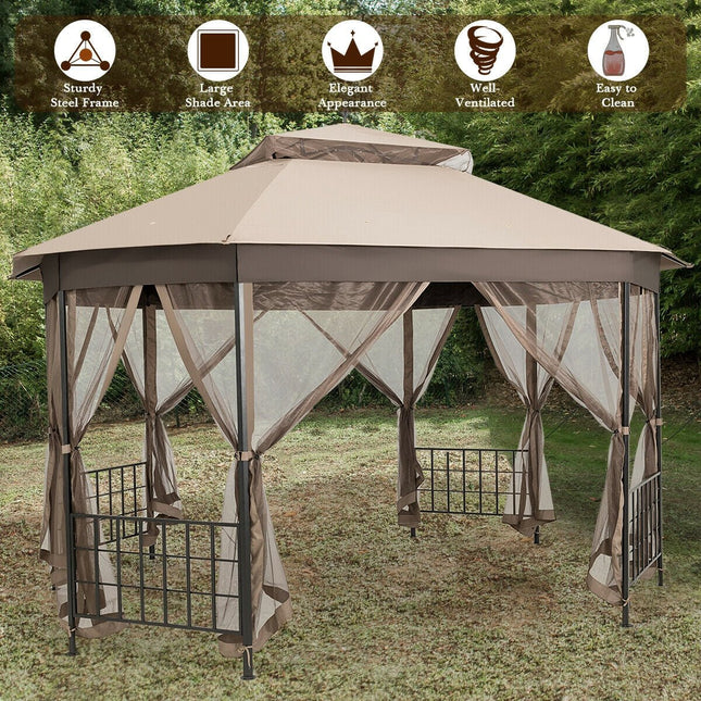 10’x 12’ Octagonal Patio Gazebo - Brown - Gazebos | Patioza