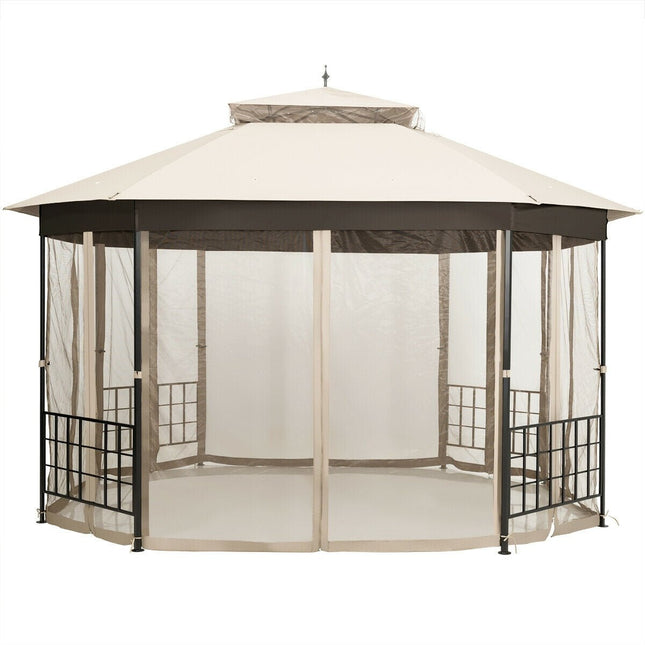 10’x 12’ Octagonal Patio Gazebo - Beige - Gazebos | Patioza