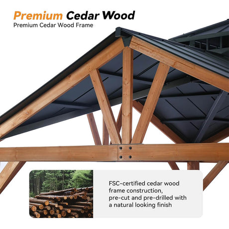 [12X12FT] Alora Premium Outdoor Cedar Wood Hardtop Gazebo With Galvanized Steel Roof (SAK31864) - Gazebos | Patioza
