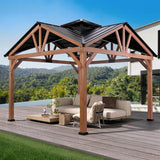 [12X12FT] Alora Premium Outdoor Cedar Wood Hardtop Gazebo With Galvanized Steel Roof (SAK31864) - Gazebos | Patioza