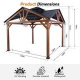 [12X12FT] Alora Premium Outdoor Cedar Wood Hardtop Gazebo With Galvanized Steel Roof (SAK31864) - Gazebos | Patioza