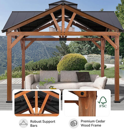 [12X12FT] Alora Premium Outdoor Cedar Wood Hardtop Gazebo With Galvanized Steel Roof (SAK31864) - Gazebos | Patioza