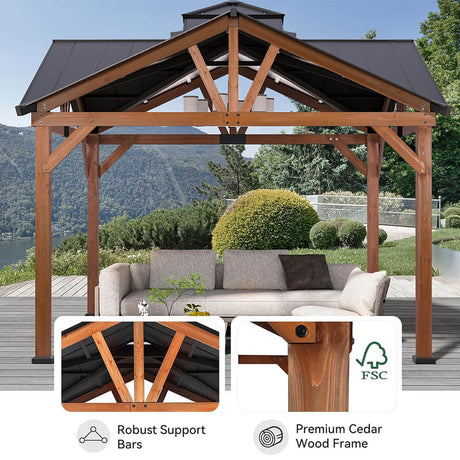 [12X12FT] Alora Premium Outdoor Cedar Wood Hardtop Gazebo With Galvanized Steel Roof (SAK31864) - Gazebos | Patioza