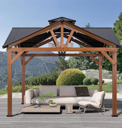 [12X12FT] Alora Premium Outdoor Cedar Wood Hardtop Gazebo With Galvanized Steel Roof (SAK31864) - Gazebos | Patioza