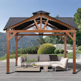 [12X12FT] Alora Premium Outdoor Cedar Wood Hardtop Gazebo With Galvanized Steel Roof (SAK31864) - Gazebos | Patioza