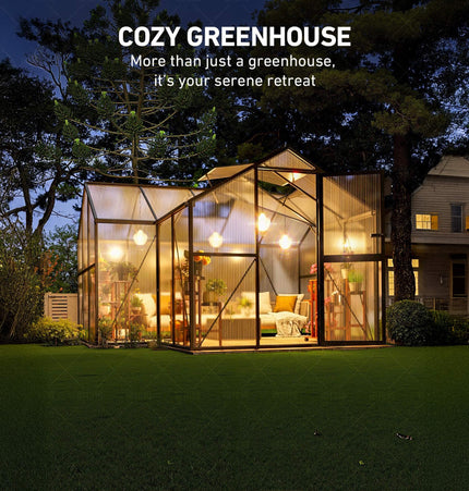 12x12 Ft. Premium T-Shape Polycarbonate Greenhouse with UV Protection and Aluminum Frame