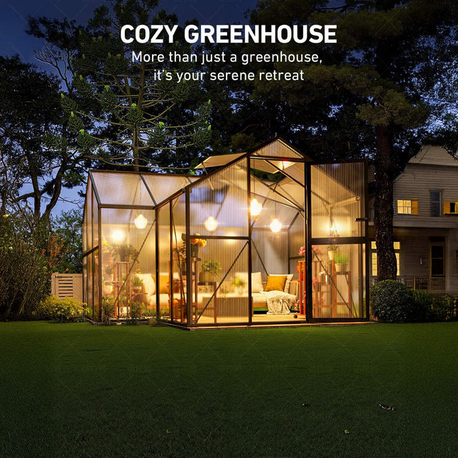 12x12 Ft. Premium T-Shape Polycarbonate Greenhouse with UV Protection and Aluminum Frame