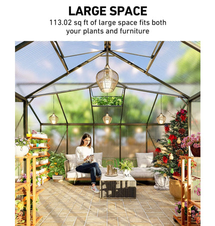 12x12 Ft. Premium T-Shape Polycarbonate Greenhouse with UV Protection and Aluminum Frame