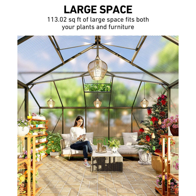 12x12 Ft. Premium T-Shape Polycarbonate Greenhouse with UV Protection and Aluminum Frame
