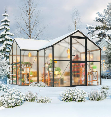 12x12 Ft. Premium T-Shape Polycarbonate Greenhouse with UV Protection and Aluminum Frame