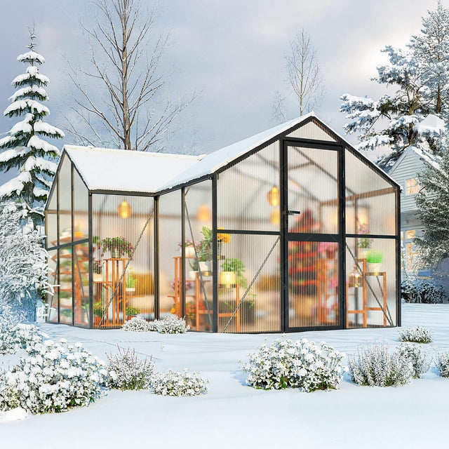 12x12 Ft. Premium T-Shape Polycarbonate Greenhouse with UV Protection and Aluminum Frame - Greenhouses | Patioza