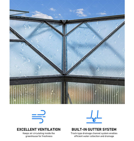 12x12 Ft. Premium T-Shape Polycarbonate Greenhouse with UV Protection and Aluminum Frame