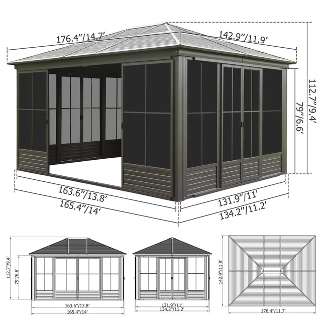 Alora Serenity 12x14 Ft. Premium All-Weather Outdoor Aluminum Sunroom with Galvanized Steel Hardtop Sloping Roof