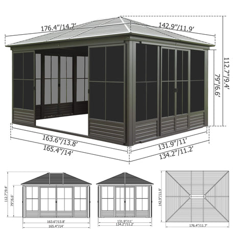 Alora Serenity 12x14 Ft. Premium All-Weather Outdoor Aluminum Sunroom with Galvanized Steel Hardtop Sloping Roof - Sunrooms | Patioza