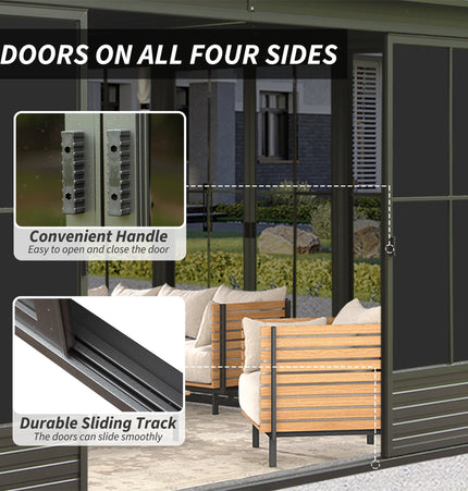 Alora Serenity 12x14 Ft. Premium All-Weather Outdoor Aluminum Sunroom with Galvanized Steel Hardtop Sloping Roof