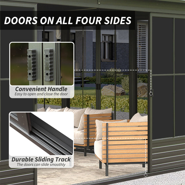 Alora Serenity 12x14 Ft. Premium All-Weather Outdoor Aluminum Sunroom with Galvanized Steel Hardtop Sloping Roof