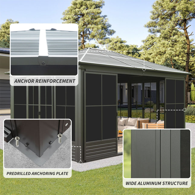 Alora Serenity 12x14 Ft. Premium All-Weather Outdoor Aluminum Sunroom with Galvanized Steel Hardtop Sloping Roof