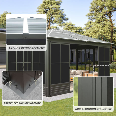 Alora Serenity 12x14 Ft. Premium All-Weather Outdoor Aluminum Sunroom with Galvanized Steel Hardtop Sloping Roof - Sunrooms | Patioza