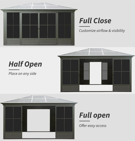 Alora Serenity 12x14 Ft. Premium All-Weather Outdoor Aluminum Sunroom with Galvanized Steel Hardtop Sloping Roof