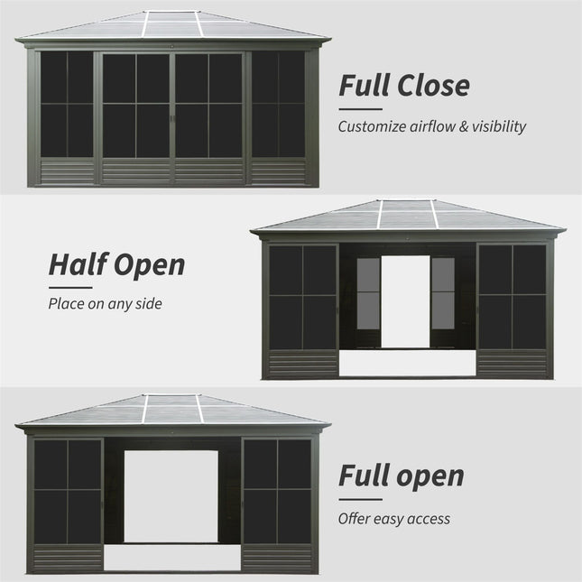 Alora Serenity 12x14 Ft. Premium All-Weather Outdoor Aluminum Sunroom with Galvanized Steel Hardtop Sloping Roof