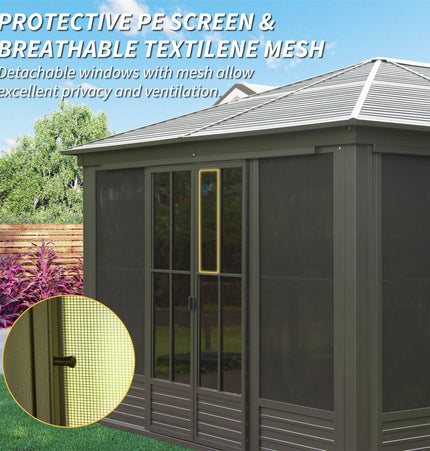 Alora Serenity 12x14 Ft. Premium All-Weather Outdoor Aluminum Sunroom with Galvanized Steel Hardtop Sloping Roof