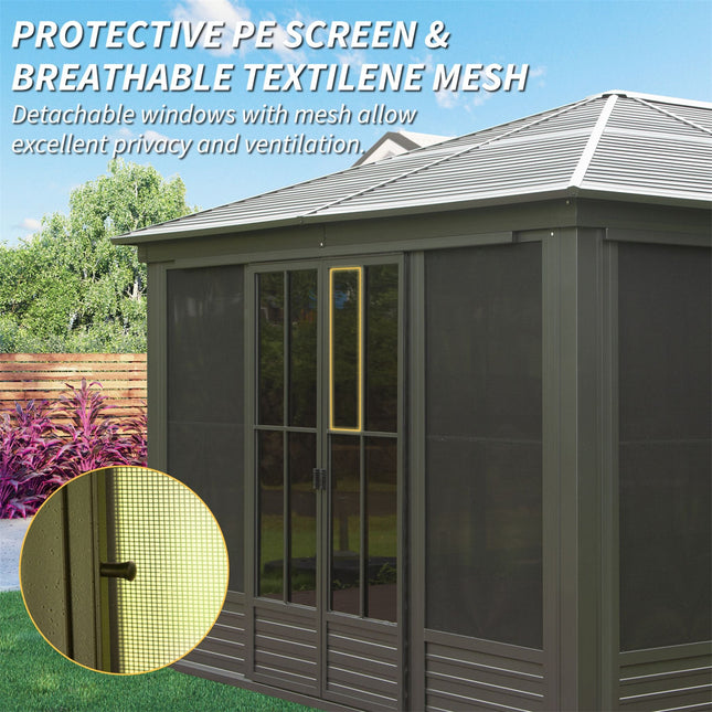Alora Serenity 12x14 Ft. Premium All-Weather Outdoor Aluminum Sunroom with Galvanized Steel Hardtop Sloping Roof