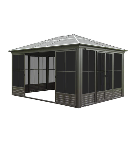Alora Serenity 12x14 Ft. Premium All-Weather Outdoor Aluminum Sunroom with Galvanized Steel Hardtop Sloping Roof