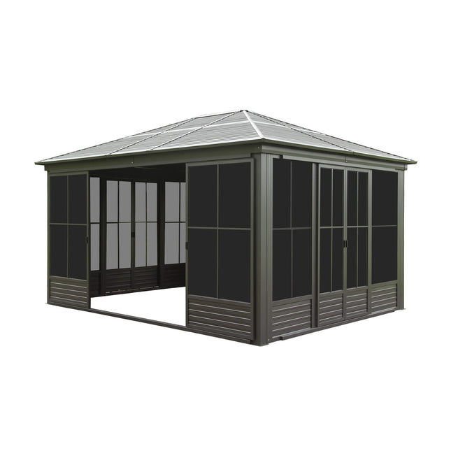Alora Serenity 12x14 Ft. Premium All-Weather Outdoor Aluminum Sunroom with Galvanized Steel Hardtop Sloping Roof