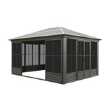 Alora Serenity 12x14 Ft. Premium All-Weather Outdoor Aluminum Sunroom with Galvanized Steel Hardtop Sloping Roof - Sunrooms | Patioza