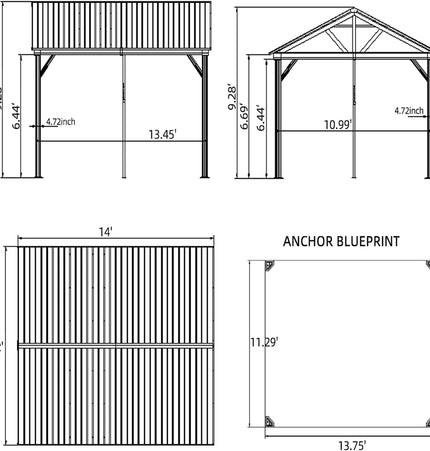 [12X14FT] Alora Hardtop All-Weather Outdoor Gazebo With Galvanized Steel Roof (SAK83261)