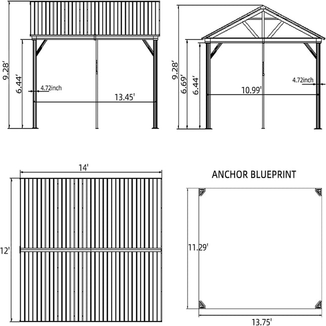 [12X14FT] Alora Hardtop All-Weather Outdoor Gazebo With Galvanized Steel Roof (SAK83261) - Canopies & Gazebos | Patioza