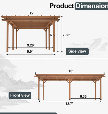 [12X16FT] Alora Extra-Large Outdoor Wooden Waterproof Grape Gazebo (SAK76476) - Canopies & Gazebos | Patioza