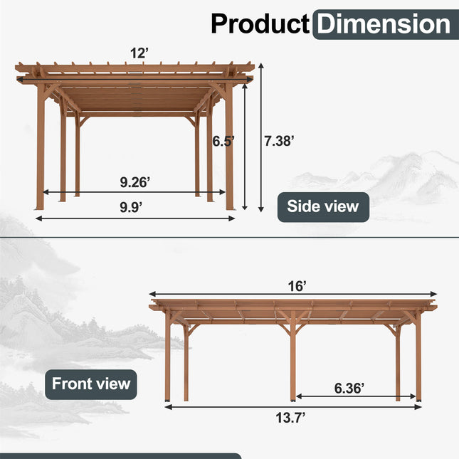 [12X16FT] Alora Extra-Large Outdoor Wooden Waterproof Grape Gazebo (SAK76476) - Canopies & Gazebos | Patioza