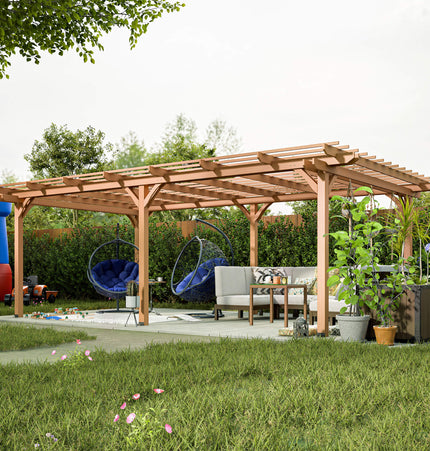 [12X16FT] Alora Extra-Large Outdoor Wooden Waterproof Grape Gazebo (SAK76476) - Canopies & Gazebos | Patioza