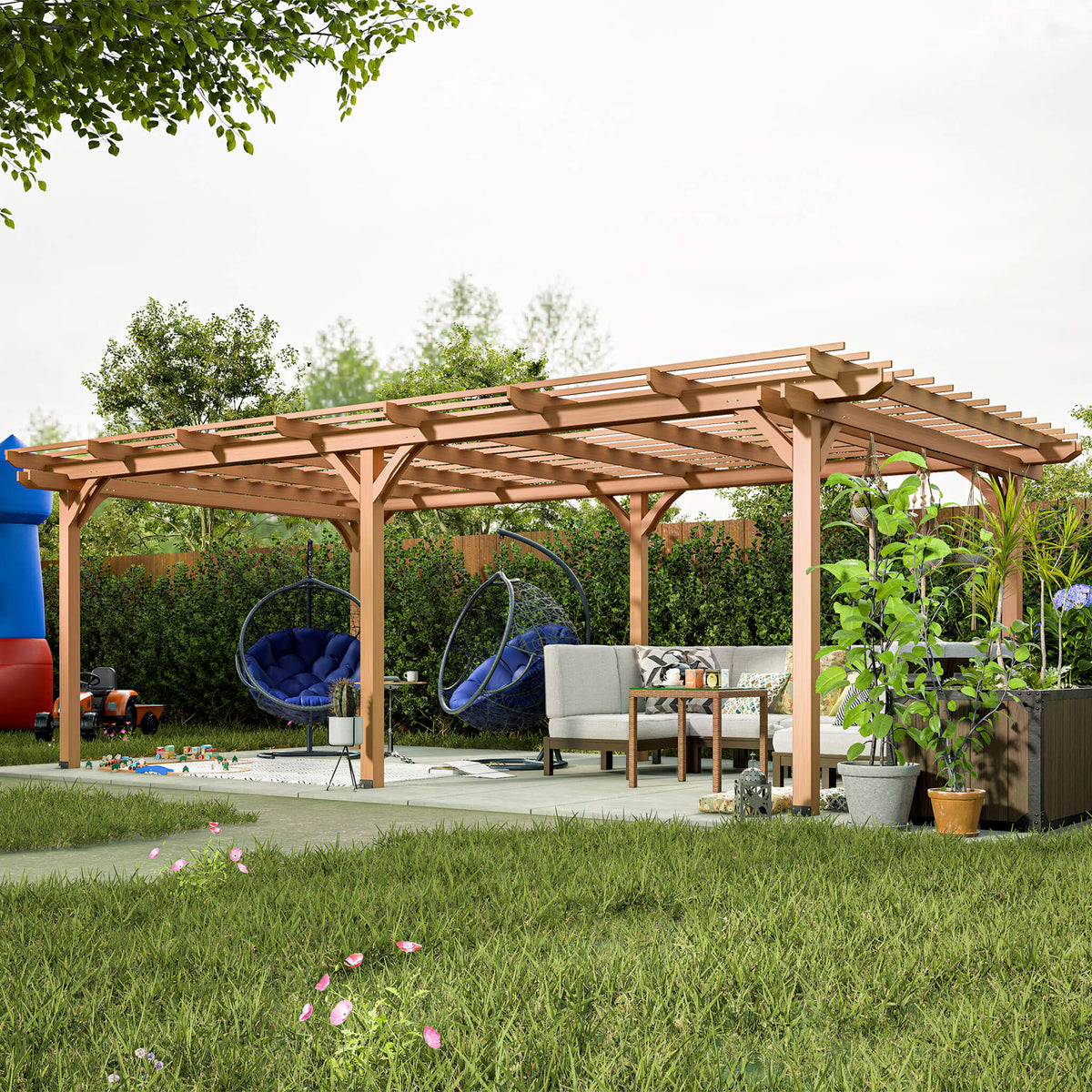 [12X16FT] Alora Extra-Large Outdoor Wooden Waterproof Grape Gazebo (SAK76476) - Canopies & Gazebos | Patioza