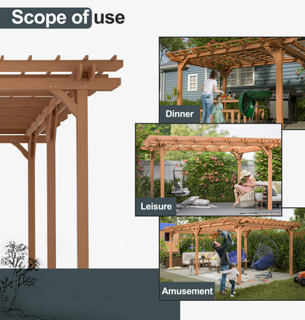 [12X16FT] Alora Extra-Large Outdoor Wooden Waterproof Grape Gazebo (SAK76476) - Canopies & Gazebos | Patioza