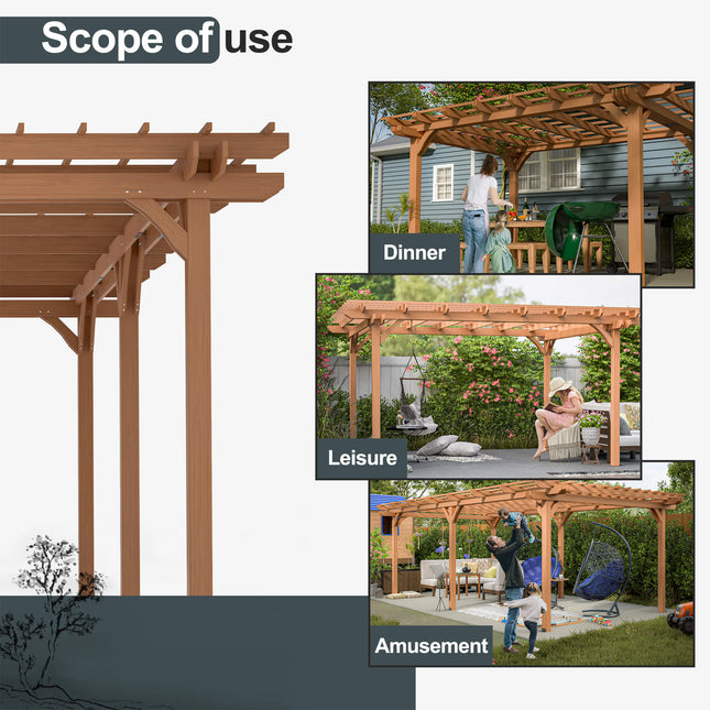 [12X16FT] Alora Extra-Large Outdoor Wooden Waterproof Grape Gazebo (SAK76476) - Canopies & Gazebos | Patioza