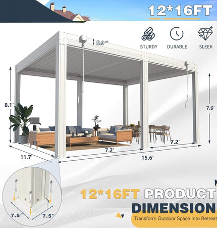 Alora White Louvered Aluminum Pergola With Adjustable Roof And Pull - Down Screens (SAK46817) - Pergolas | Patioza