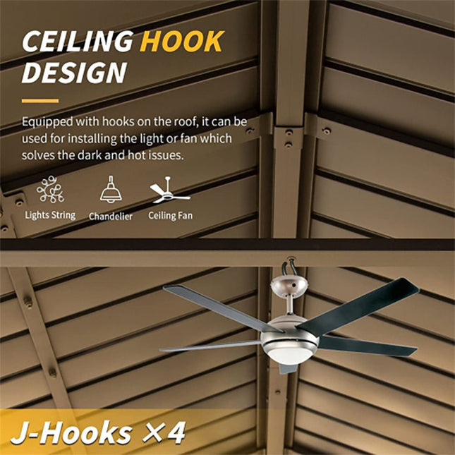 [12X20FT] Premium Outdoor Double - Layer Galvanized Steel Hardtop Gazebo Pergola For Patio (SAK46095) - Pergolas | Patioza