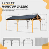 [12X20FT] Premium Outdoor Double - Layer Galvanized Steel Hardtop Gazebo Pergola For Patio (SAK46095) - Pergolas | Patioza
