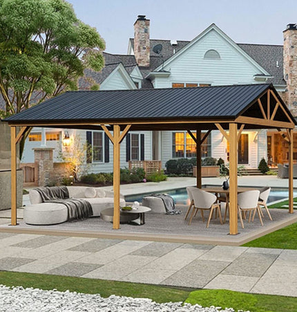 [12X20FT] Premium Outdoor Double - Layer Galvanized Steel Hardtop Gazebo Pergola For Patio (SAK46095) - Pergolas | Patioza
