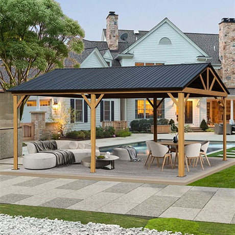 [12X20FT] Premium Outdoor Double - Layer Galvanized Steel Hardtop Gazebo Pergola For Patio (SAK46095) - Pergolas | Patioza