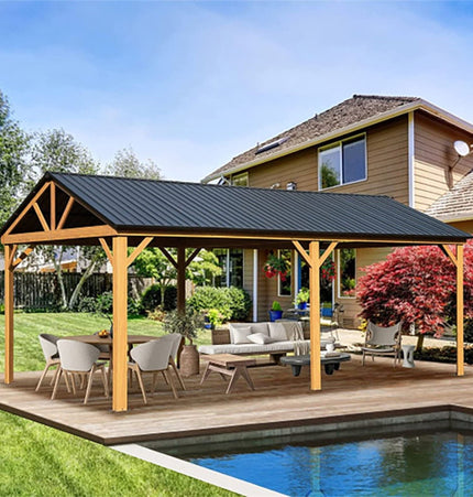 [12X20FT] Premium Outdoor Double - Layer Galvanized Steel Hardtop Gazebo Pergola For Patio (SAK46095) - Pergolas | Patioza