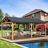 [12X20FT] Premium Outdoor Double - Layer Galvanized Steel Hardtop Gazebo Pergola For Patio (SAK46095) - Pergolas | Patioza