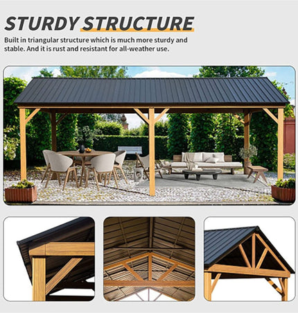 [12X20FT] Premium Outdoor Double - Layer Galvanized Steel Hardtop Gazebo Pergola For Patio (SAK46095) - Pergolas | Patioza