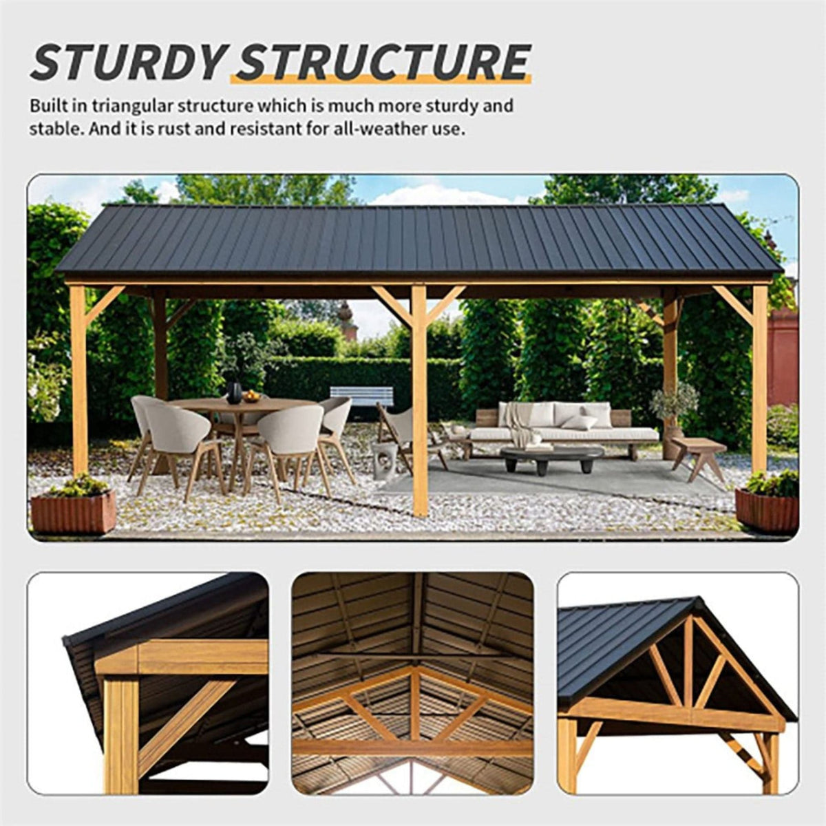 [12X20FT] Premium Outdoor Double - Layer Galvanized Steel Hardtop Gazebo Pergola For Patio (SAK46095) - Pergolas | Patioza